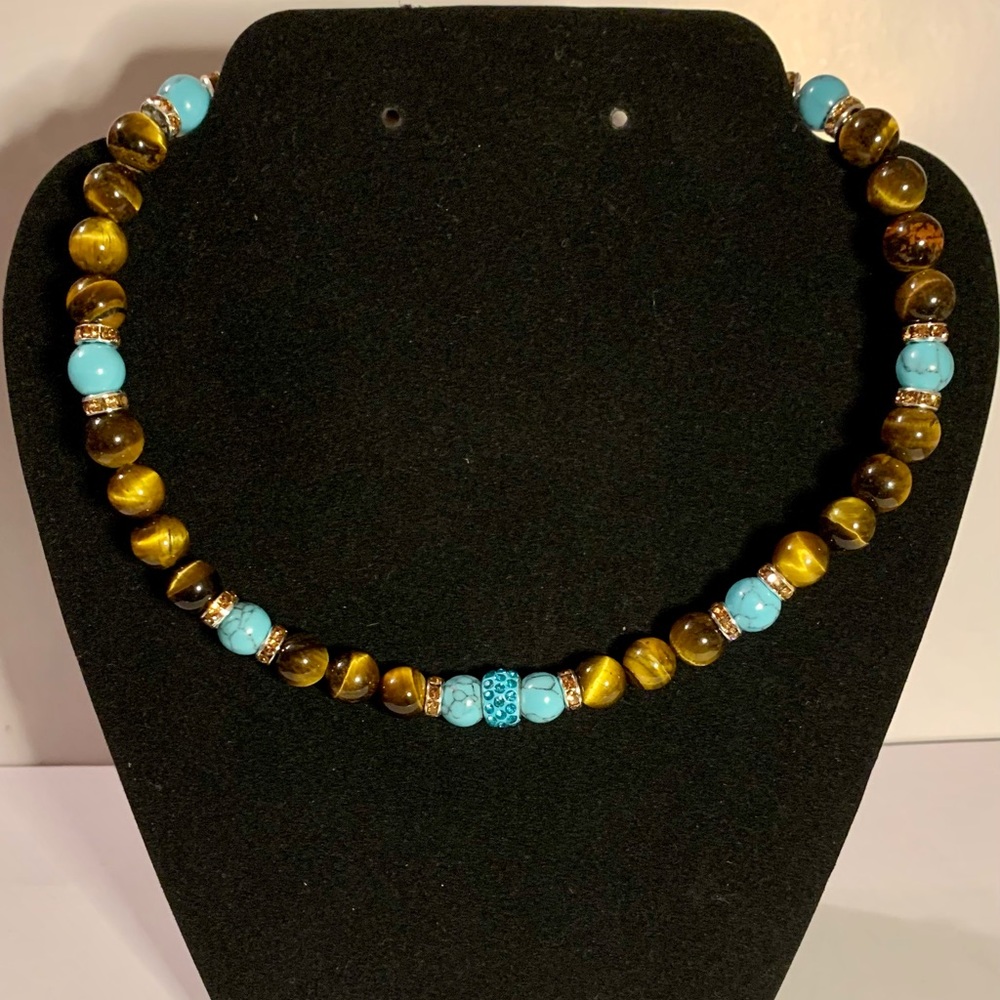 Handmade Tiger’s Eye/Turquoise Choker Necklace